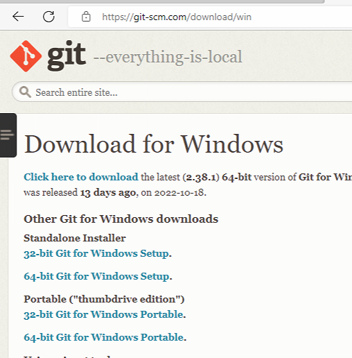 Page de téléchargement de Git pour Windows